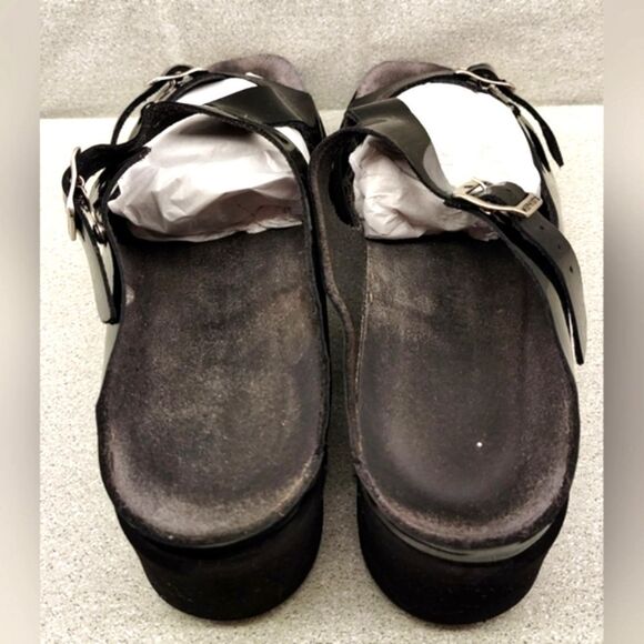 Mephisto Black Patent Strappy Wedge Heel Sandals Sz 9 Shoes - Picture 15 of 16